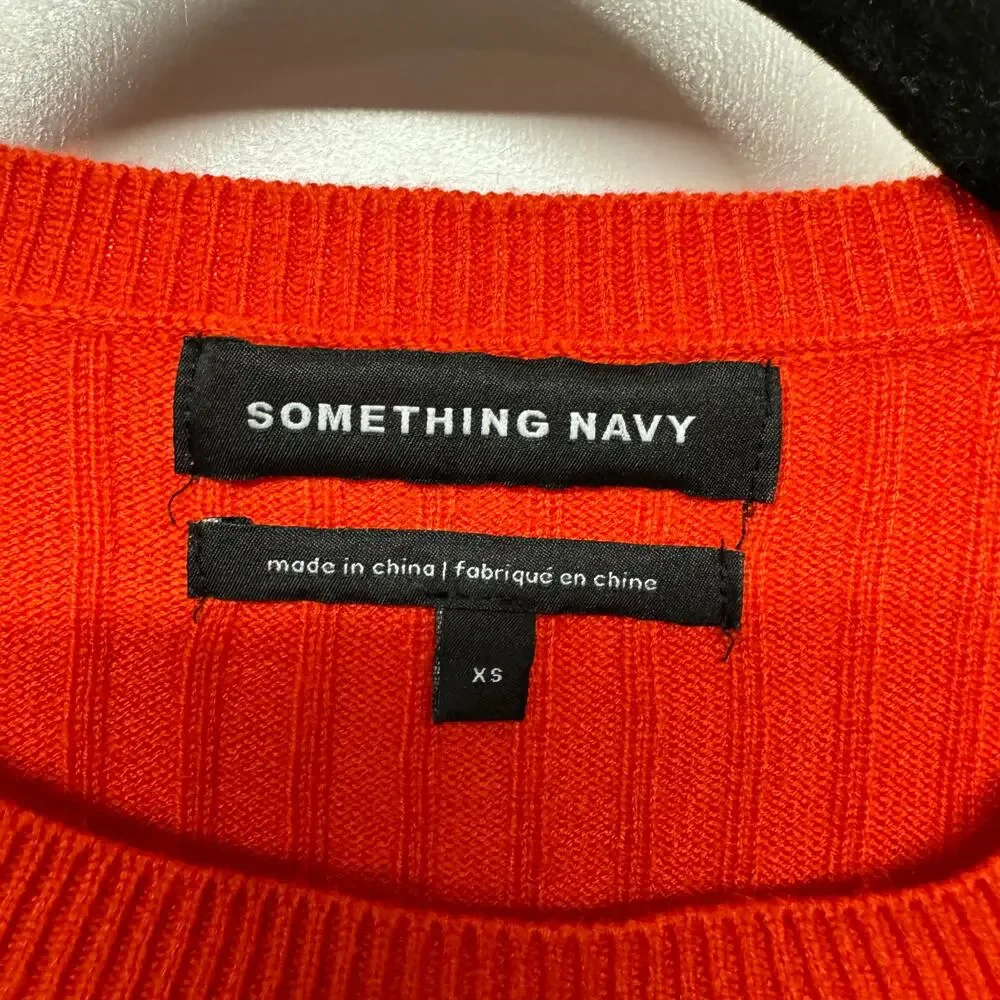 Something Navy Red Orange Side Knot Crew Neck Sweater Pullover Size XS Viscose